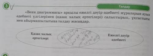 Венн диаграммасы арқылы ежелгі дәуір әдебиеті мұраларын ауыз әдебиті үлгілерімен қазақ халық ертегіл