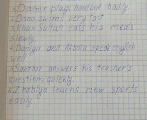 20 Choose and complete the sentences. nandtobearEngush wol7 Damir plays handball badly.2 Dong swims4