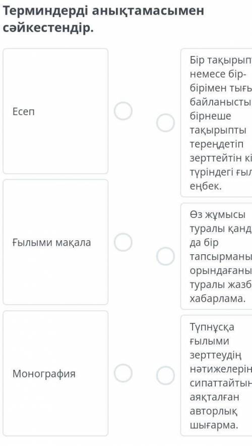 Терминдерді анықтамасымен сәйкестендір.​