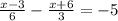 \frac{x-3}{6}-\frac{x+6}{3}=-5