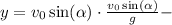 y = v_0\sin(\alpha)\cdot\frac{v_0\sin(\alpha)}{g} -