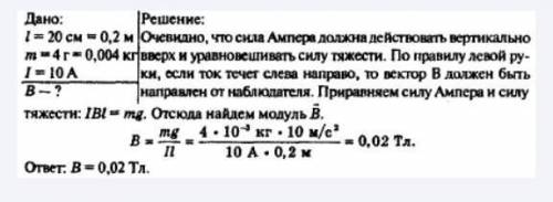 горизонтально розташований провідник довжиною 20см і масою 4г вмішаний в однорідне магнітне поле пер