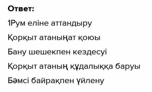 4.Сюжет элементтерін ретімен орналастыр. Бәмсі-Байрақ пен Бану-Шешектің үйленуі Бану-Шешекпен кездес