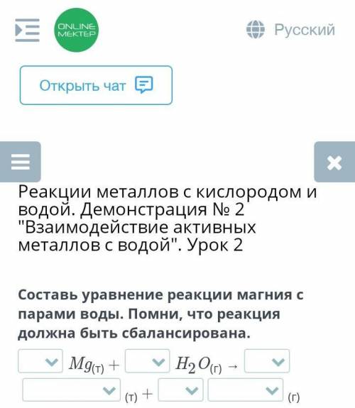 Составь уравнение реакции магния с парами воды. Помни, что реакция должна быть сбалансирована. ​