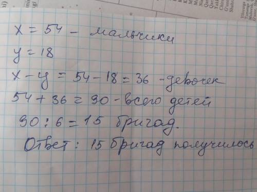 На школьный субботник пришло х мальчиков, а девочек на у меньше, чем мальчиков. Для работы они разби