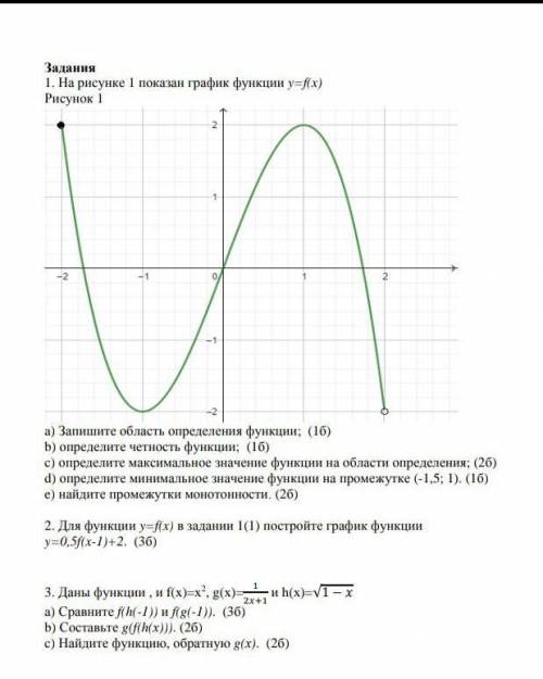 1. На рисунке 1 показан график функции y=f(x) Рисунок 1 a) Запишите область определения функции; (1б