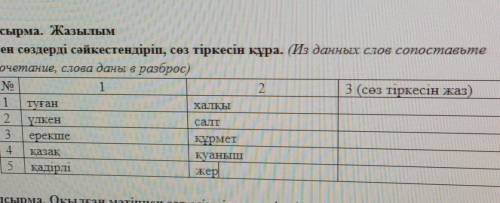 берілген сөздерді сәйкестендіріп, сөз тіркесін құра. Из данных слов сопоставьте словосочетания, слов