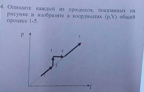 Опишите каждый из процессов, показанных на рисунке и изобразите в координатах (p,V) общий процесс 1-