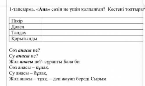 Кестени толтыр ана созин не үшин қолданғанпiкiрдалелталдаукорытынды​