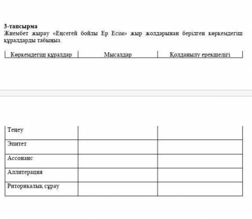 Жиембет жырау «Еңсегей бойлы Ер Есім» жыр жолдарынан берілген көркемдегіш құралдарды табыңыз