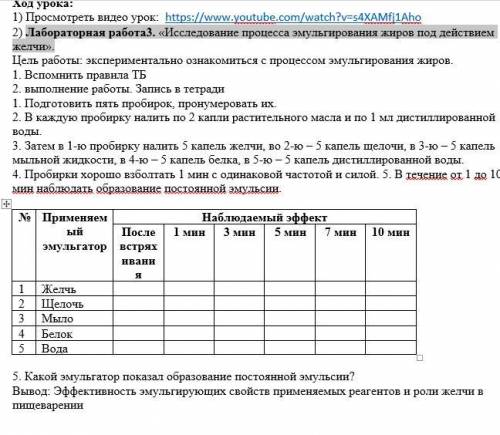 Лабораторная работа«Исследование процесса эмульгирования жиров под действием желчи».