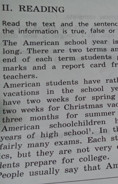 I. Listening II. ReadingAnswer the questions:1) Is the American school year long?2) How many terms a