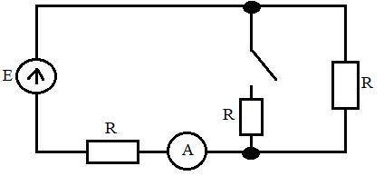 Как изменяться показания прибора при замкнутом ключе?Все R одинаковы.