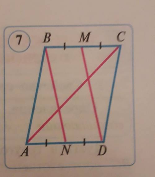 Точки M и N - середины сторон BC и AD параллелограмма ABCD.докажите что прямые BN и MD делят диогона