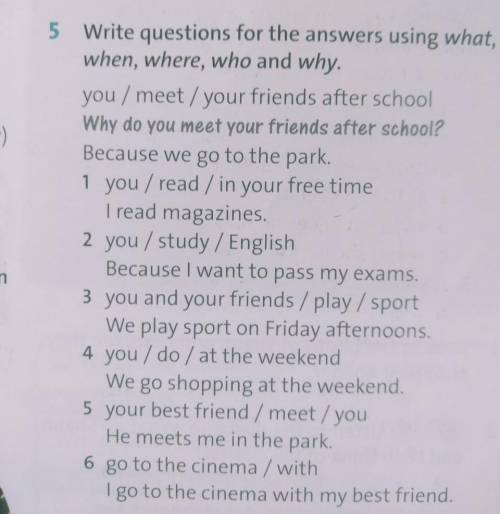 Write questions for the answers using what, when, where, who and why. you / meet / your friends afte