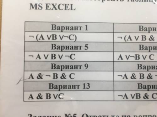 ПОСТРОЙТЕ ТАБЛИЦУ ИСТИННОСТИ ДЛЯ ЗАДАННОГО ЛОГИЧЕСКОГО ВЫРАЖЕНИЯ ИСПОЛЬЗУЯ MS EXCEL ВАРИАНТ-5