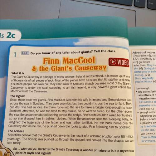 Speaking • Narrating a story 6 a) Make notes from the text about Finn MacCool and the Giant's Causew