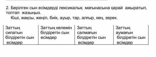 2 тапсырма:(Берілген сые есімдерді лексикалық мағынасына қарай ажыратып, топтап жазыңыз. ​