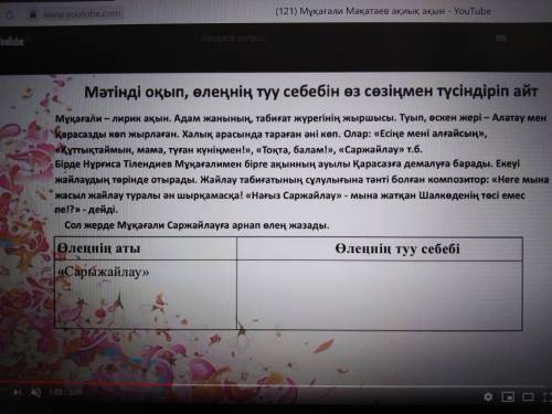 Мәтінді оқып өлеңнің туу себебін өз сөзіңмен түсіндіріп айт