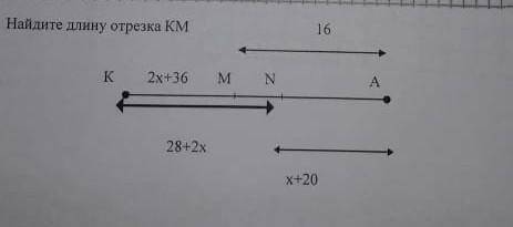 — Найдите длину отрезка KM16K2x+36M N28+2хх+20Можно побыстрее