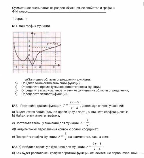 №1. Дан график функции. Запишите область определения функции. Найдите множество значений функции. Оп