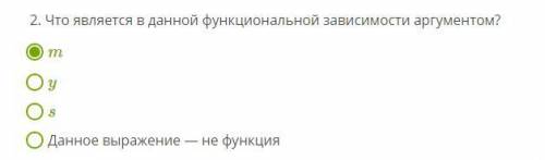 Что является в данной функциональной зависимости аргументом? m y s Данное выражение — не функция