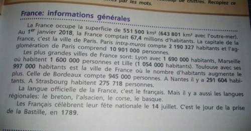 Из этого текста нужно найти информацию: 1.superficie площадь, 2.population население, fete national