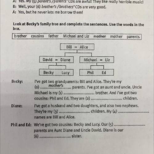 Look at Becky s family tree and complete the sentences. Use the words in the box