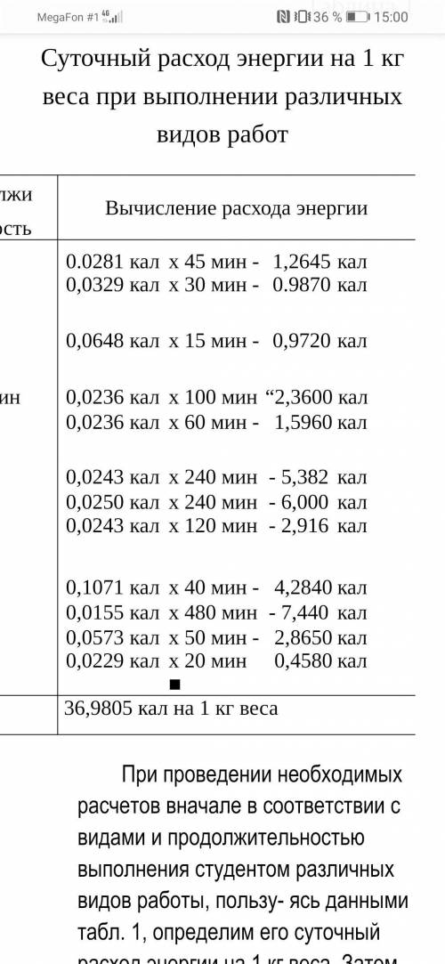 Пользуясь данными таблиц, рассчитайте величину суточного расхода энергии для студента весом 57 кг. З