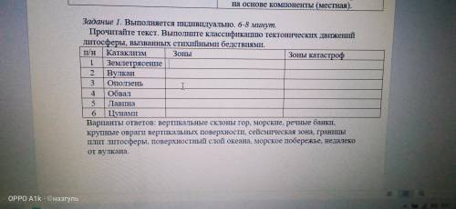прочитайте текст выполните классификацию тектонических движений литосферы, вызванных стихийными бедс