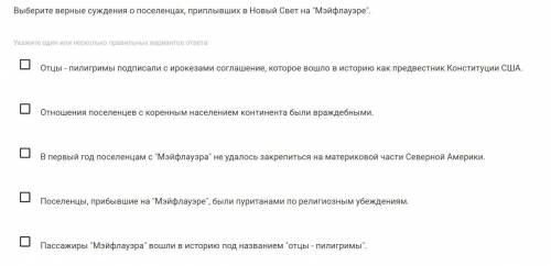 Выберите верные суждения о поселенцах, приплывших в Новый Свет на Мэйфлауэре.