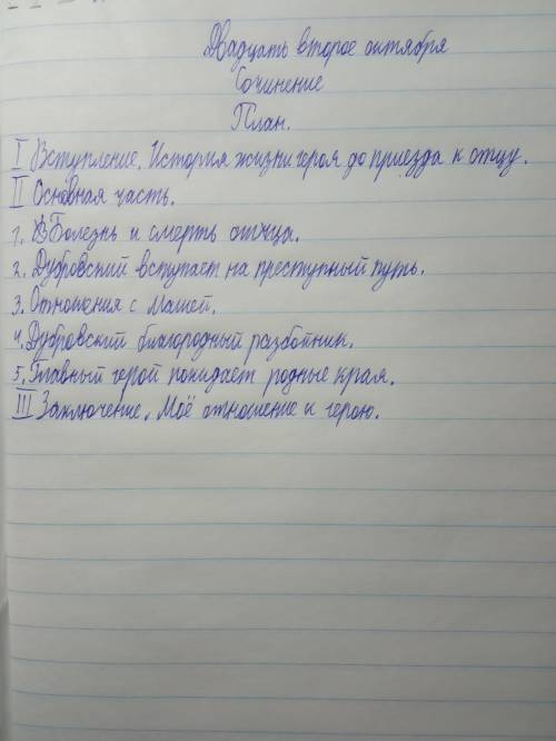 Напишите сочинение как сын Дубровского ста л разбойником по плану (см. рис.). Начинать такими словам