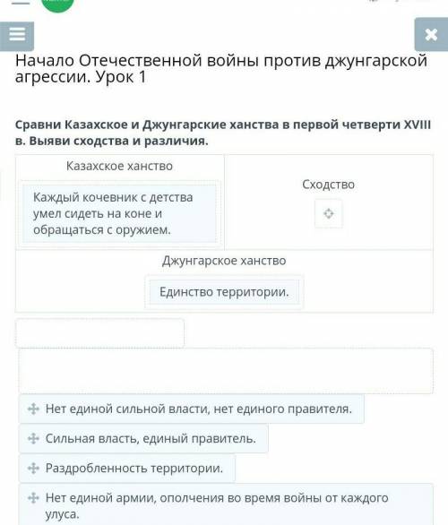 Начало Отечественной войны против джунгарской агрессии. Урок 1 Сравни Казахское и Джунгарские ханств