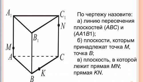 По чертежу назовите: а) линию пересечения плоскостей (АВС) и (АА1В1); б) плоскости, которым принадле