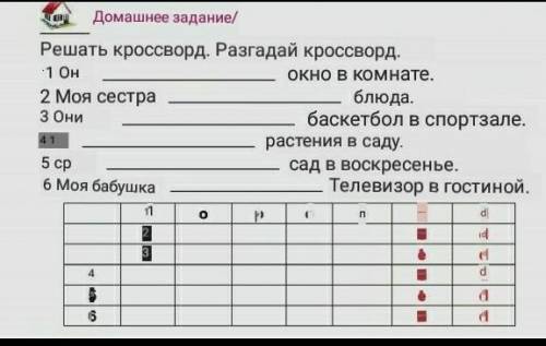 Homework Do the crossword. Решите кроссворд.1 He -the window in the room.the dishes.2 My sister3 The