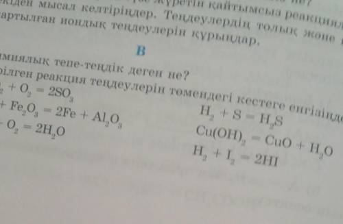 Берілген реакция теңдеулерін төмендегі кестеге енгізіңдер2SO2+O2​