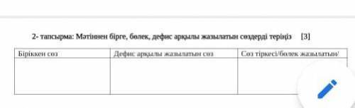 Мәтіннең бірге, бөлек, дефис арқылы жазылатын сөздерді терініз​