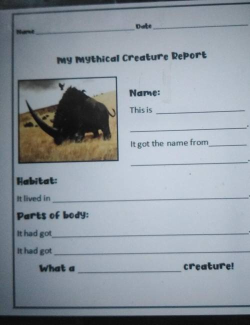 My Mythical Creature Report Name:This isIt got the name fromHabitat:It lived inParts of body:It had