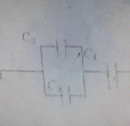 Конденсаторы с емкостями С1=1мкф, С2=2мкф, С3=3мкф соединены как показано на рисунке, напряжение U=1