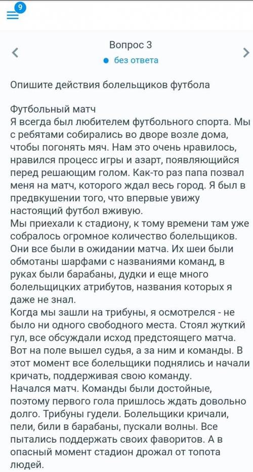 Опишите действия болельщиков футбола