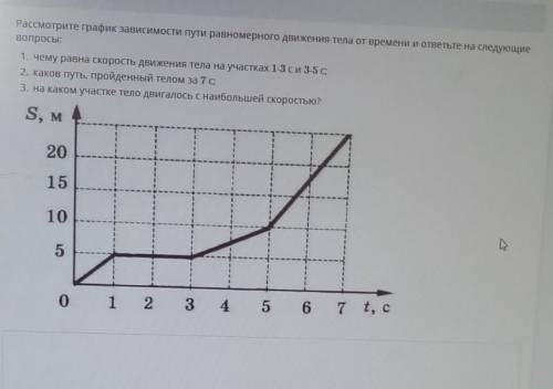 посмотри Рассмотрите график зависимости пути равномерного движения тела от времени и ответьте на сле