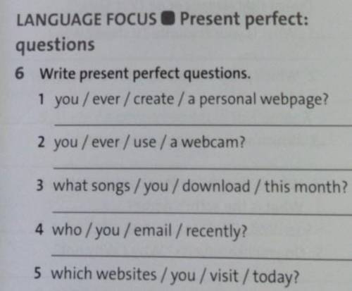 Ex6 write present perfect questions ​