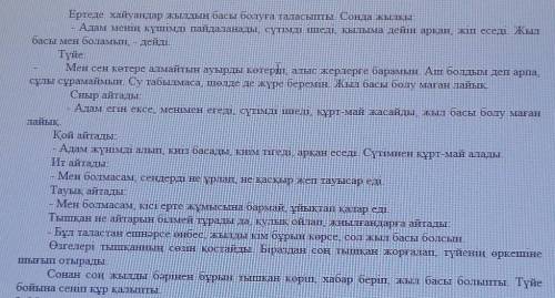 Берілген сұрақтарға мәтін мазмұны бойынша жауап жазыңыз.1. Хайуандар не үшін таласты? 2. Жылды кім б