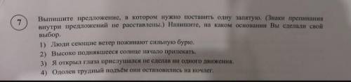 выпишите предложение в котором необходимо поставить одну запятую, напишите на каком основании вы сде