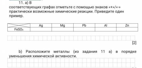 В соответствующих графах отметьте с знаков «+»/«-» практически возможные химические реакции. Приведи