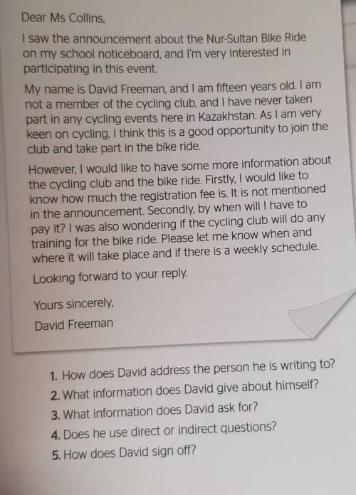 1. How does David address the person he is writing to? 2. What information does David give about him