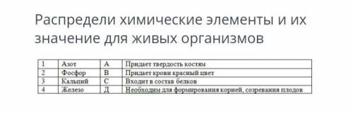 Распределите химические элементы и их значение для живых организмов