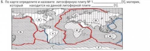 По карте определите и назовите литосферную плиту № 1. _ [1], материк, который находится на данной ли