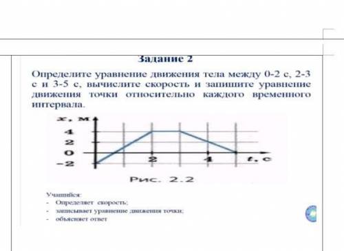 Определите уровнение движения тела между 0-2,2-3,3-5 вычислить скорость