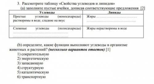 Рассмотрите таблицу Свойства углеводов и липидов​